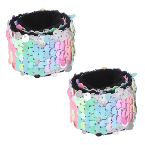 BCOATH 2 Stück Bunte Pailletten Schnapparmbänder für Mädchen Glitzernde Slap Bracelets aus Stoff für Geburtstag Party und Schulbelohnungen Modische Armbänder für Teenager von BCOATH