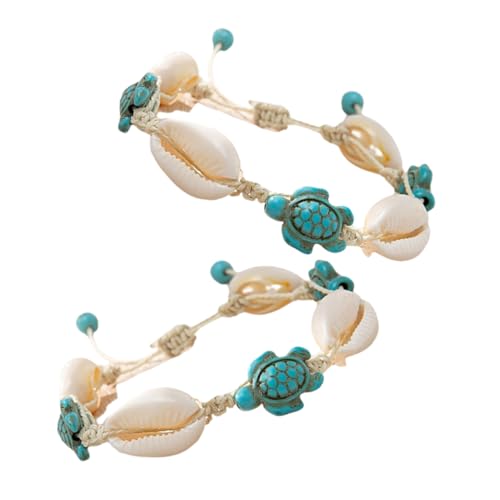 BCOATH 2 Stück Muschel und Schildkröten Armband Fußkette Sommer Boho Stil Strand Schmuck Damen Vielseitig Tragbar Natürliches Meeresmotiv von BCOATH