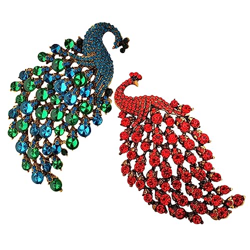BCOATH 2 Stück Pfauenbrosche mit Strasssteinen Anstecknadeln aus Legiertem für Damen Schmuckaccessoire für Kleidung Hochzeit Party Schal Stola Stilvolle Geschenkidee von BCOATH