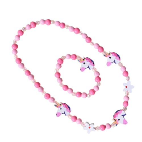 BCOATH 2 Stück Schmuck Set Bunte Holzperlen Armband und Halskette mit Einhorn Elastisch Verstellbar Modisch und Langlebig für Geburtstagsfeiern Schulbelohnung Kostümpartys und Alltag von BCOATH