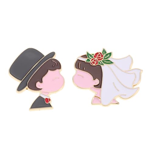BCOATH 2 Stück Teiliges Hochzeit Anstecknadel Cartoon Braut Bräutigam Brosche Festliche Hochzeit Badge Pins Romantisches Accessoire für Anzug Kostüm von BCOATH