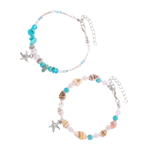 BCOATH 2 Stück Teiliges Muschel Armband für Damen und Mädchen Boho Fußkettchen mit Grünen Perlen Verstellbare Strand Schmuck Fuß und Handkette Eleganter Stil für Sommer und Alltag von BCOATH