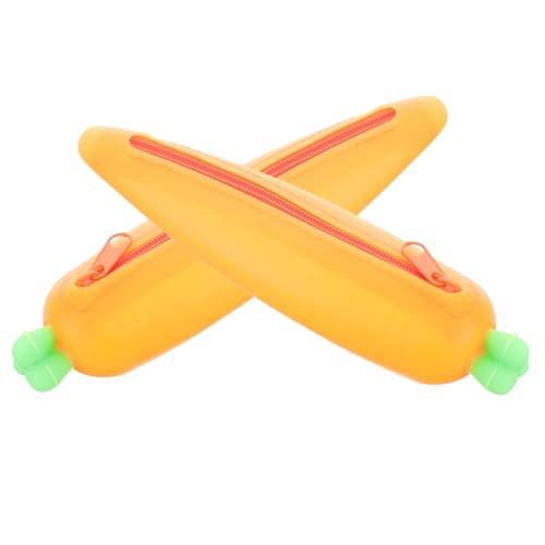 BCOATH 2 Stück Teiliges Silikon Federmäppchen Karottenform Niedliches Stiftetui für Jungen und Mädchen Robustes Schreibwarenetui Tragbarer Stifteköcher Praktischer Organizer für Schule von BCOATH