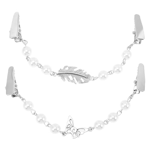 BCOATH 2 Stück Vintage Strickjacken Clips mit Perlenkette Dekorative Schal und Pullover Clips aus Langlebiger Legierung für Damen Eleganter Kragenhalter für Cardigan und Blusen von BCOATH