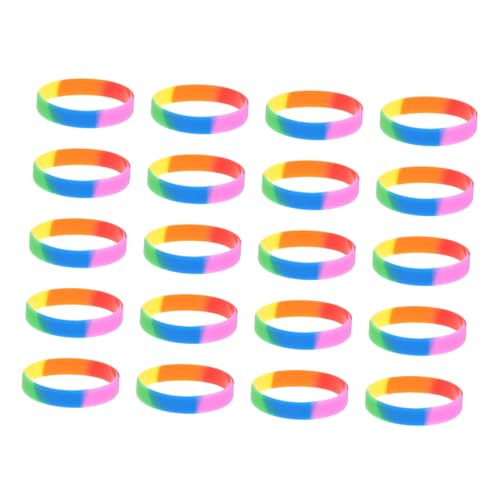 BCOATH 20 Stück Teiliges Bunte Silikonarmbänder Flexible Stilvolle Regenbogen Wristbands für Erwachsene und Jugendliche Dehnbare Schmuck Accessoires für Festivals Partys und Alltag von BCOATH