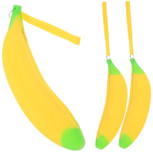 BCOATH 3 Stück Großes Banana Shape Pencil Case Silikon Federmäppchen mit Reißverschluss und Trageband Kreatives Schreibwaren Mäppchen Langlebig und Geräumig für Schule und Studium von BCOATH