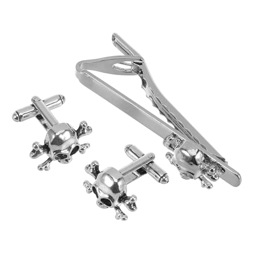 BCOATH 3 Stück Skull Krawattenklammer Set Teilig Dekorative Krawattenklammer und Manschettenknöpfe Herren Business Casual Accessoires für Hochzeit und Besondere Anlässe von BCOATH