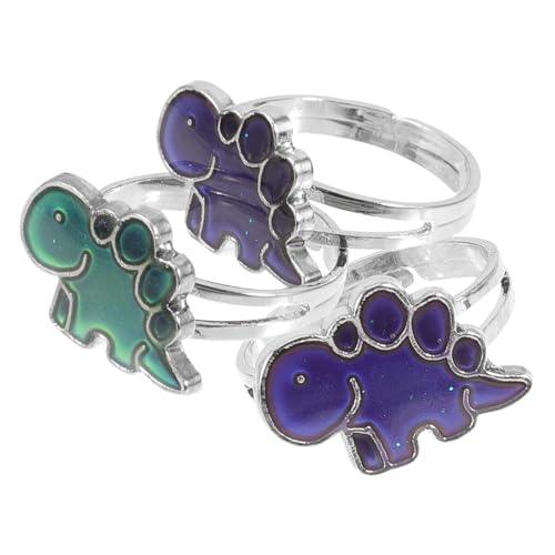 BCOATH 3 Stück Verstellbare Dinosaurier Stimmungsringe Farbwechsel Temperatursensible Ringe für Damen und Herren Langlebiger Epoxid und Legierungsmaterial Schmuck für Halloween und von BCOATH