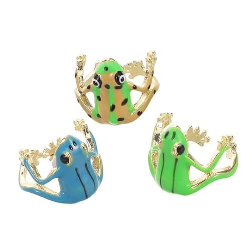BCOATH 3 Stück Verstellbare Froschring Teilig Offener Fingerring Zinklegierung Kreativer Tier Schmuck für Damen Einzigartiges Baumfrosch Design Geeignet für Alltag Party und Treffen von BCOATH