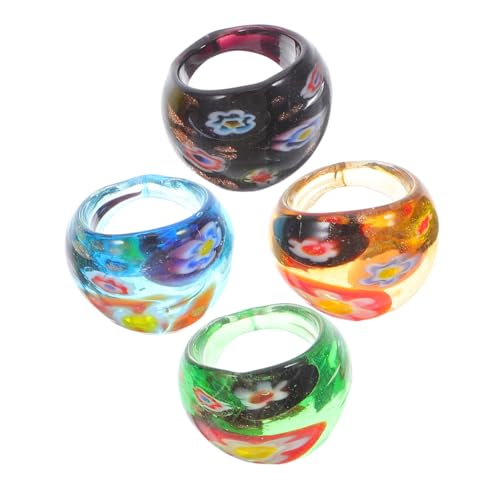 BCOATH 4 Stck Glasringe für Frauen Bunte Glasringe mit Einzigartigen Mustern für Partys und Besondere Anlässe Geschenkidee für Freundinnen und Familie von BCOATH