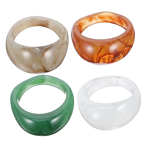 BCOATH 4 Stück Bunte Vintage Resin Finger Ringe Stilvolle Fingerschmuck Dekoration für Partys Tanzveranstaltungen und Alltag Leicht Langlebig und von BCOATH