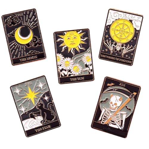 BCOATH 5 Stück Teiliges Tarot Broschen aus Hochwertigem Metalllegierung Emaille Anstecknadeln Modisch Einzigartig für Kleidung Rucksack Jacke Hut Damen Geschenkidee von BCOATH