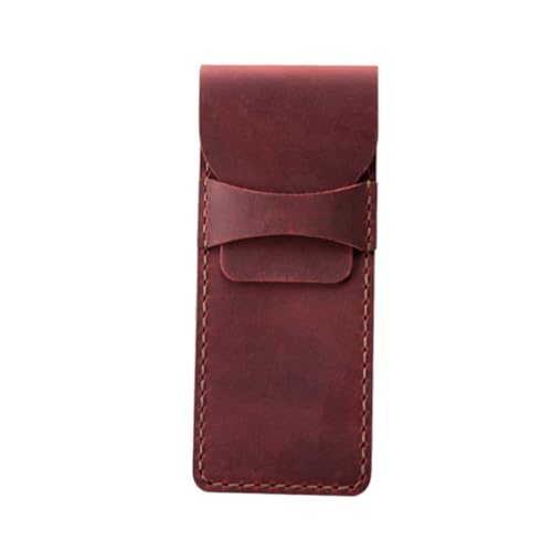 BCOATH Handgefertigte Retro Leder Stiftetui Pen Pouch Schutzhülle aus Echtem Rindsleder Handgenäht Elegante Stifttasche für Büro Schule Uni Praktischer Pen Organizer in Dunkelrot von BCOATH