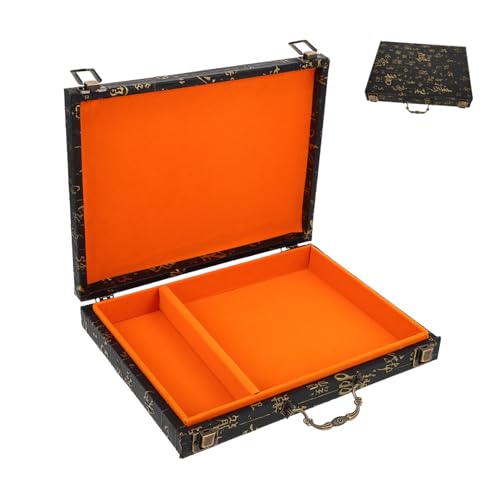 BCOATH Holz Mahjong Aufbewahrungsbox mit Vintage Prägung Rechteckiger Spielsteinhalter mit Tragegriff Geräumige Schatulle für Reise und Spiele Praktischer Mahjong Organizer von BCOATH