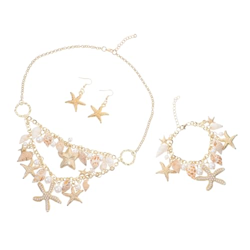 BCOATH Mediterranes Schmuckset Damen Beach Schmuckset mit Muschel Ohrringen Perlen Armband und Halskette Leicht Langlebig Sommerliches Meeres Design für Partys und Alltag von BCOATH