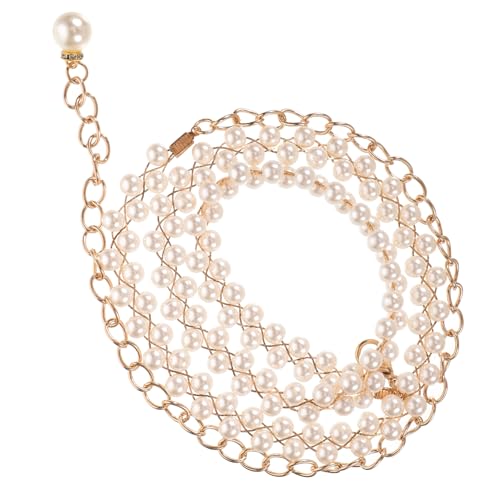 BCOATH Perlen Taillenkette Damen Eleganter Doppelreihiger Gürtel mit Goldfarbenem Geflecht Weiß für Brautkleider Abendkleider Festliche Partys von BCOATH