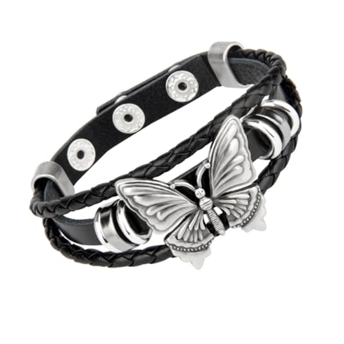 BCOATH Punk Gothic Armband mit Schmetterlingen Unisex Cuff Armband Mehrlagiges Geflochtenes Handgelenkband für Partys Casual und Besondere Anlässe von BCOATH