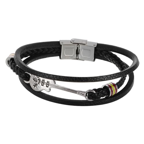 BCOATH Punk Stil PU Armband für Männer Geflochtenes Design mit Gitarrenmotiv Mehrlagiges Schwarzes Handgelenk Cuff für Besondere Anlässe BCOATH Punk Stil PU Armband für Männer Geflochtenes Design mit Gitarrenmotiv Mehrlagiges Schwarzes Handgelenk Cuff für Besondere Anlässe von BCOATH