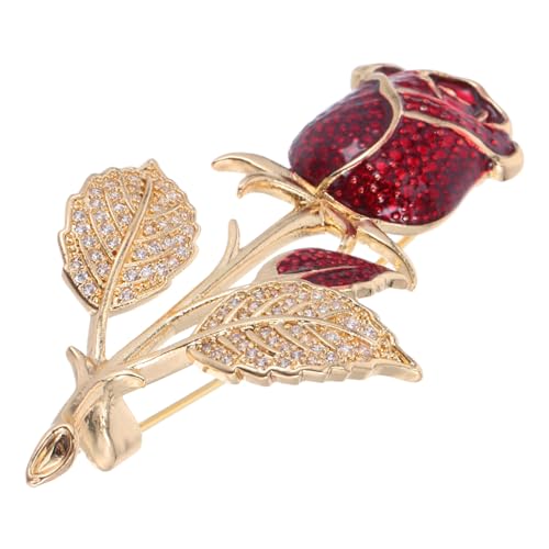 BCOATH Rosenbrosche mit Strasssteinen Roter Blumen Anstecker für Damen Vielseitig Kombinierbar Leicht und Langlebig Modisches Accessoire für Kleider Mäntel Blusen Festliche Anlässe von BCOATH