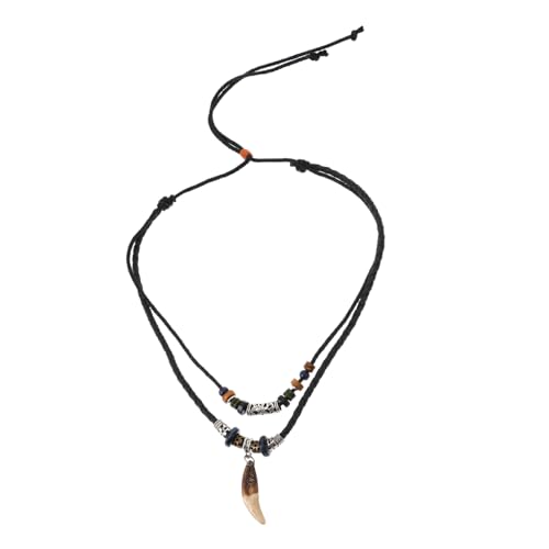 BCOATH Tribal Shark Tooth Halskette Herren und Damen Beaded Choker Surferkette Schwarz Lederband Vintage Stil Robustes Langlebiges Material Modisches Accessoire von BCOATH