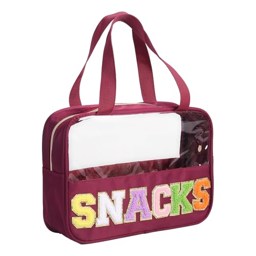 Transparente Tasche aus Chenille, Mehrzweck-Make-up-Tasche aus PVC und Nylon, mit Griffen, große Reise-Make-up-Tasche mit Reißverschluss, Tragetasche für Damen, Burgunderrot Transparente Tasche aus Chenille, Mehrzweck-Make-up-Tasche aus PVC und Nylon, mit Griffen, große Reise-Make-up-Tasche mit Reißverschluss, Tragetasche für Damen, Burgunderrot von BCRMPT