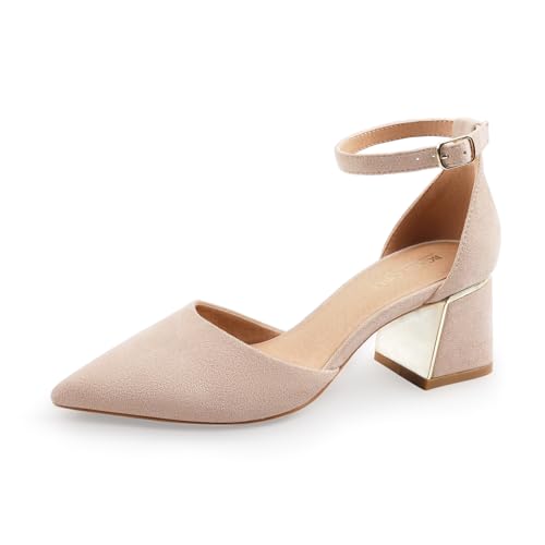 BCTEX COLL Damen-Pumps mit spitzem Zehenbereich, Knöchelriemen, klobig, niedriger Absatz, Metallfutter, entworfen für Damen, Hautfarben, 39 EU BCTEX COLL Damen-Pumps mit spitzem Zehenbereich, Knöchelriemen, klobig, niedriger Absatz, Metallfutter, entworfen für Damen, Hautfarben, 39 EU von BCTEX COLL