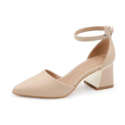BCTEX COLL Damen-Pumps mit spitzem Zehenbereich, Knöchelriemen, klobig, niedriger Absatz, Metallfutter, entworfen für Damen, Nude Pu, 37.5 EU BCTEX COLL Damen-Pumps mit spitzem Zehenbereich, Knöchelriemen, klobig, niedriger Absatz, Metallfutter, entworfen für Damen, Nude Pu, 37.5 EU von BCTEX COLL