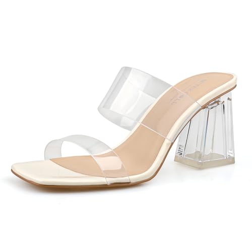 BCTEX COLL Damen-Sandalen mit transparentem Absatz, zwei Riemen, quadratischer Zehenbereich, zum Hineinschlüpfen, klobige Blockabsätze, elegante Schuhe, Beige, Schwarz, Hautfarben, Roségold, Beige, 40 BCTEX COLL Damen-Sandalen mit transparentem Absatz, zwei Riemen, quadratischer Zehenbereich, zum Hineinschlüpfen, klobige Blockabsätze, elegante Schuhe, Beige, Schwarz, Hautfarben, Roségold, Beige, 40 von BCTEX COLL