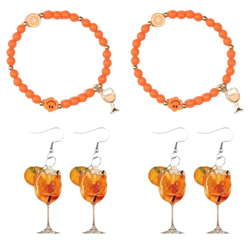 2 Stück Aperol Armband und 2 Paar Aperol Ohrringe, Aperol Deko Accessoires Deko zu Geburtstag und Party, Orange Aperol Weinglas Ohrringe, Exquisit Aperol Geschenk für Freundin Kollegen Familien von BCYSNR