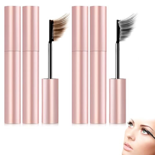 4 Mascara, Wimperntusche Wasserfest, Leicht Gebogene Bürstenköpfe, Lang, Dick und Gewellt, Wasserfest und Langanhaltend, Leicht zu Entfernendes Make-Up (Schwarz + Braun) von BCYSNR