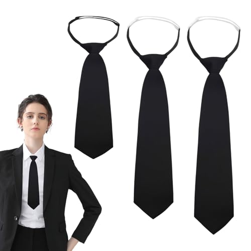 BCYSNR 3 Stück Krawatte Schwarz Vorgebundene Verstellbare, 22cm, 33cm, 37cm Lange JK-Uniform-Krawatte Damen, Krawatten Damen, Einfarbig Formelle für Hochzeit Abschlussfeier Schule Mädchen von BCYSNR