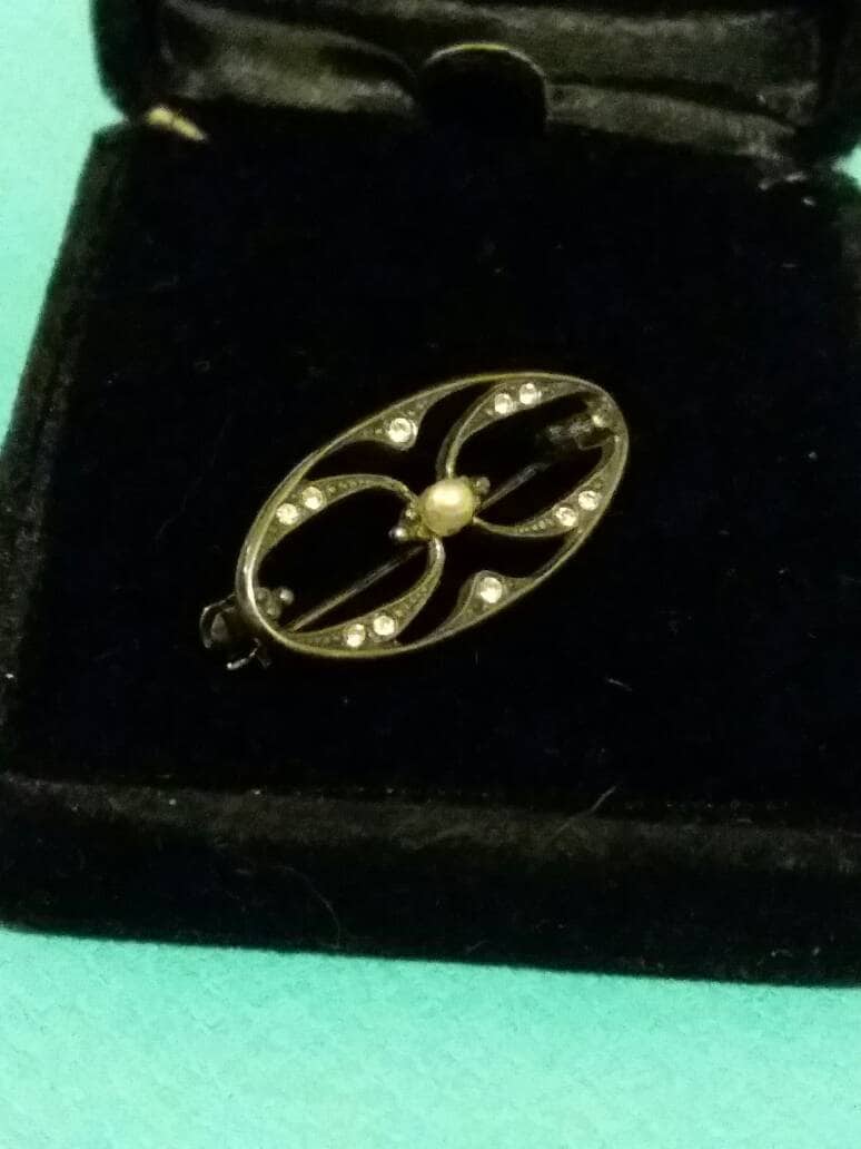 Sterling Silber Art Deco Brosche Kristall Strass Und Faux Perle von BCubedVintage