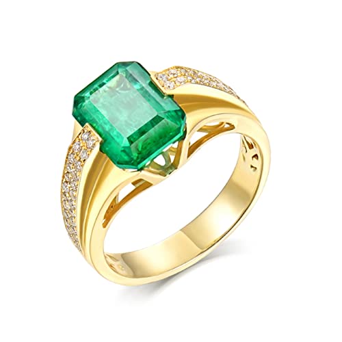 18K Gold Ring, Ringe Aesthetic Gelbes Gold Rechteckiger Smaragd mit 4 Krappen, 2 Karat, mit Diamant von 0,24 Karat Ring Valentinstag Größe 58 (18.5) von BCughia