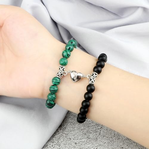 BCughia 2 Stück Armband Paare Perlen, 8MM Matt Stein Malachit Armband mit Herz, Elastisches Armband Frauen 18CM BCughia 2 Stück Armband Paare Perlen, 8MM Matt Stein Malachit Armband mit Herz, Elastisches Armband Frauen 18CM von BCughia