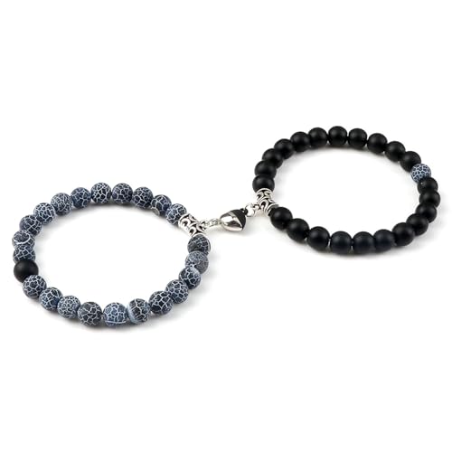 BCughia 2 Stück Armband Perlen Set, 8MM Matt Stein Armband mit Herz, Armband Elastisch Perlen 18-19CM von BCughia