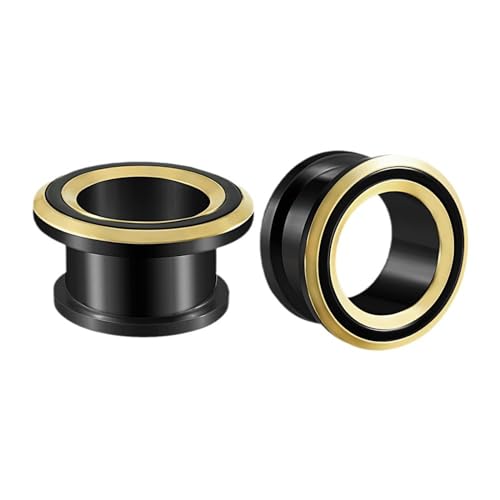 BCughia 2 Stück Edelstahl Piercing Tunnel 25mm Ohr Plug Männer Hohler Kreis mit Schraubverschluss Tunnel Plug Ohr Set, Goldschwarz BCughia 2 Stück Edelstahl Piercing Tunnel 25mm Ohr Plug Männer Hohler Kreis mit Schraubverschluss Tunnel Plug Ohr Set, Goldschwarz von BCughia