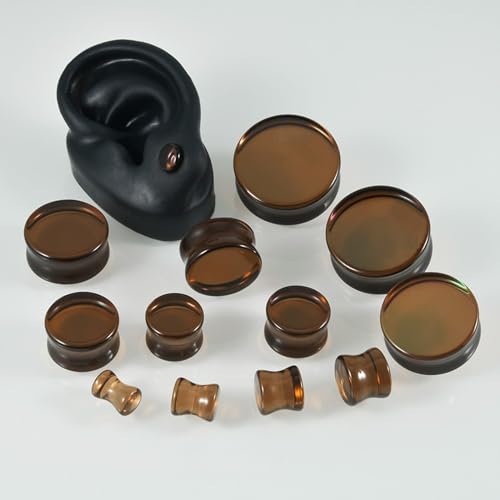 BCughia 2 Stück Ohr Tunnel Glas 20mm Ohr Plug Damen Brauner Stecker Piercing Tunnel Set, Braun von BCughia