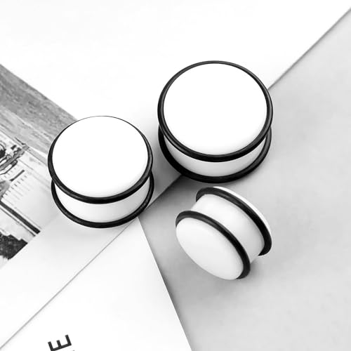 BCughia 2 Stück Ohrring Tunnel 24mm Acryl Tunnel Ohrringe Damen Runde Form Ohr Plug Set, Weiß von BCughia