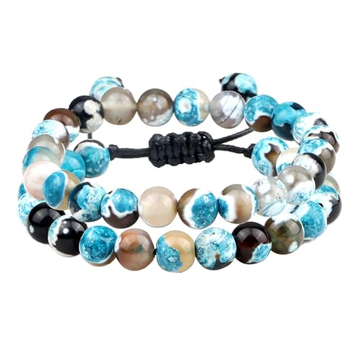 BCughia 2 Stück Pärchen Armband Perlen, 8MM Achat Perlen Armband, Herren Armband Elastisch 18CM; 17-30CM BCughia 2 Stück Pärchen Armband Perlen, 8MM Achat Perlen Armband, Herren Armband Elastisch 18CM; 17-30CM von BCughia