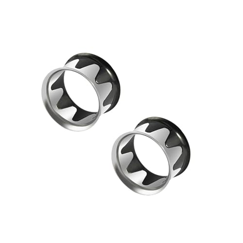 BCughia 2 Stück Tunnel Edelstahl 6mm Ohr Plug Damen Double Flared Ohrringe Tunnel Set, Silber schwarz von BCughia