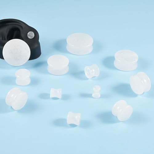BCughia 2 Stück Tunnel Ohr Stein 25mm Ohr Plug Damen Weiß Stein Tunnel Ohr Set, Weiß von BCughia