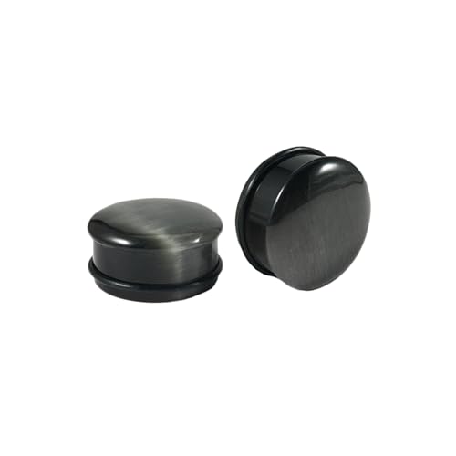 BCughia 2 Stück Tunnel Stein 18mm Ohr Plug Damen Schwarz Cat's Eye Stein Tunnel Set, Schwarz von BCughia