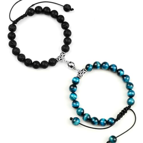 BCughia 2er Set Armband Perlen, 8MM Lavastein Armband, Armband Verstellbar Damen 17-30CM von BCughia