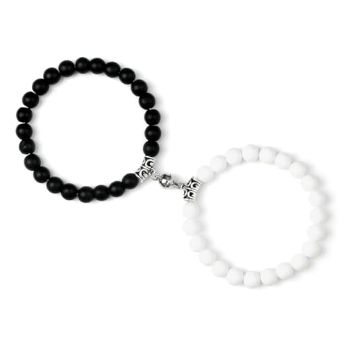 BCughia 2er Set Armband Perlen, 8MM Schwarz und Weiß Stein Armband, Armband Elastisch Perlen 18-19CM BCughia 2er Set Armband Perlen, 8MM Schwarz und Weiß Stein Armband, Armband Elastisch Perlen 18-19CM von BCughia