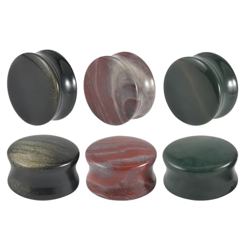 BCughia 6 Stück Stein Tunnel Ohrringe 19mm Plug Ohrringe Damen Runde Form Tunnel Set, Dreifarbig von BCughia
