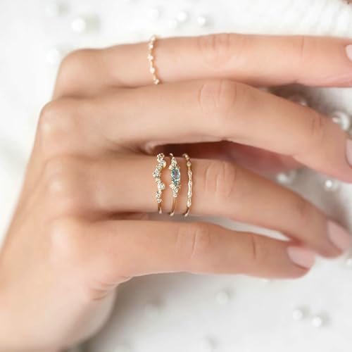 BCughia 9 Karat Ring Damen, Echt Gelbgold 375 Schmuck Damen Ringe mit Marquise Form Aquamarin Ringe Verlobungsringe Gr 62 von BCughia