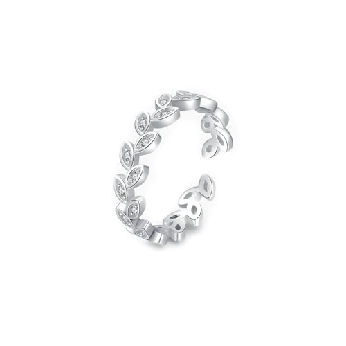 BCughia 9 Karat Ring Damen, Eheringe 375 Weißgold Blätter mit Moissanit Ring Damen Freundschaft Gr 54 von BCughia