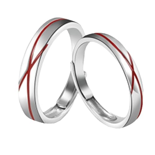 BCughia 925 Silber Ring Verstellbar, Paareringe mit Gravur Rot Faden Eheringe Partnerringe Trauringe von BCughia