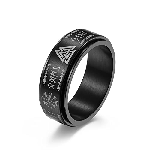 BCughia Anxiety Ring Spin, Verlobungsring Paar Schwarz Edelstahl Wikingerschrift Anxiety Hochzeitsringe Vintage Hochzeit Geschenk für Männer Größe 62(19.7) von BCughia