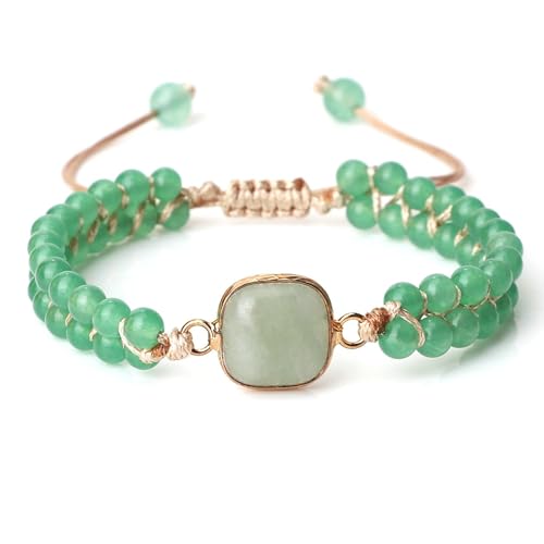 BCughia Armbänder Steine Damen, 4MM Grün Stein Armband mit Quadrat Charme, Armband Männer Verstellbar 17-28CM von BCughia